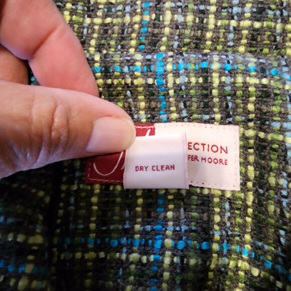 JM Collection Womens Tweed Button-Up Blazer Size 12 Green Blue Pockets Lined - Picture 8 of 9